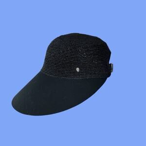 Helen Kaminski Black Raffia Visor Cap